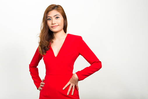 Horizontal studio shot of Asian woman