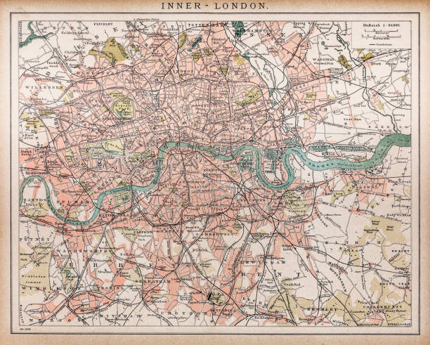 ilustraciones, imágenes clip art, dibujos animados e iconos de stock de historic map of london (siglo xviii - 1898