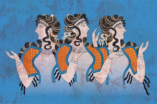 Vector illustration of Fresco Three Minoan Women Knossos
