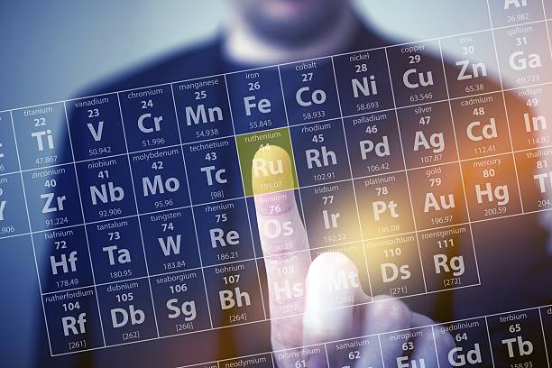 The Chemistry Touch Periodic Table Elements Touch. Periodic Table Chemical Concept with Men Touching Some Element by His Finger. Chemistry Touch Screen periodic table photos stock pictures, royalty-free photos & images