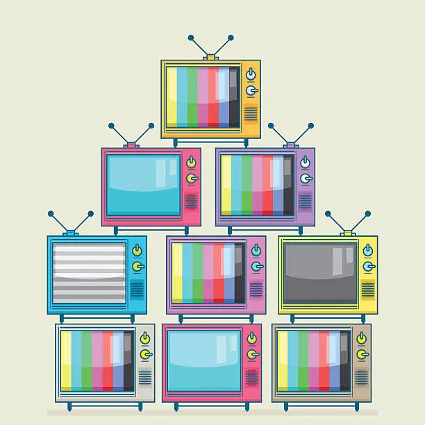 Vector illustration of Pile of many television