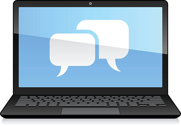 Laptop Displaying Speech Bubbles Illustration representing a modern laptop (notebook) displaying speech bubbles. black notebook stock illustrations