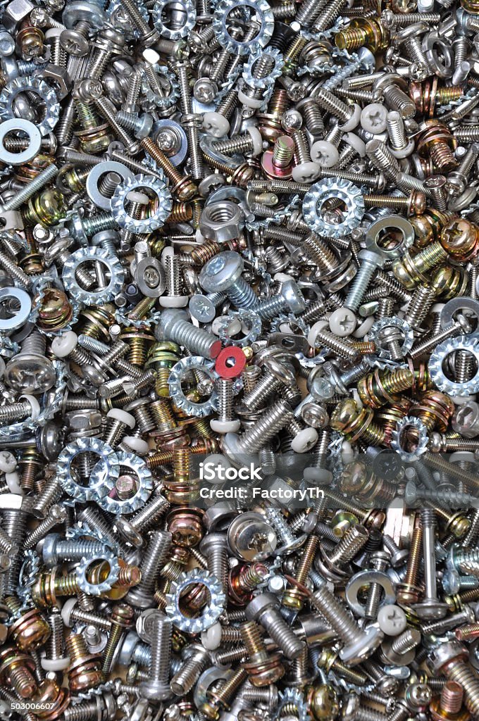 Nuts and bolts components for mounting Nuts and bolts components for mounting in the box Backgrounds Stock Photo