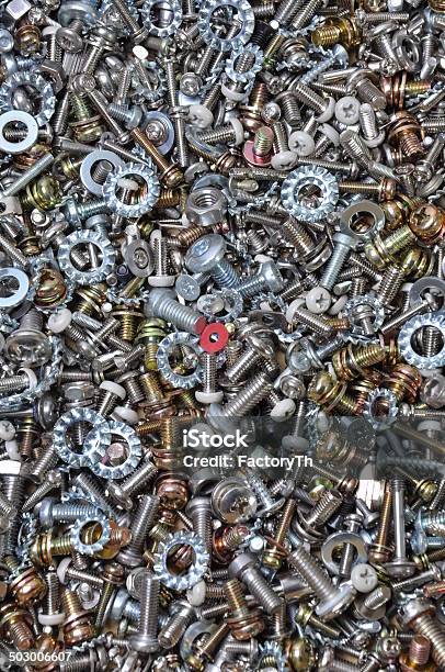 Nuts And Bolts Components For Mounting Stock Photo - Download Image Now - Backgrounds, Bolt - Fastener, Box - Container