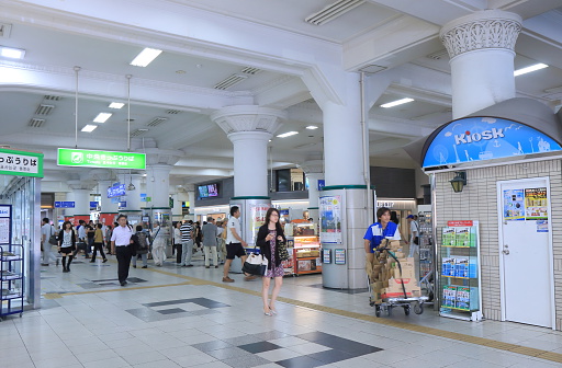 Kobe Japan - 2 June, 2014: Local people commute at JR Sannomiya Station in Kobe Japan.