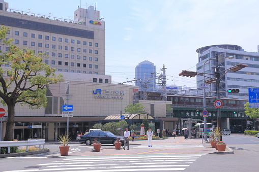 Kobe Japan - 2 June, 2014: Kobe’s transportation hub, JR Sannomiya Station in Kobe Japan.