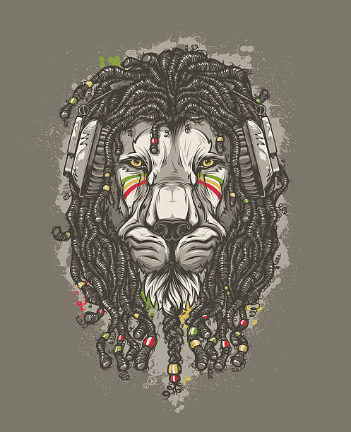 Rasta Lion with headphones Rasta Lion with headphones dreadlocks stock illustrations