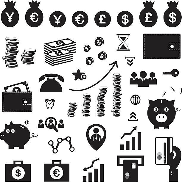 ilustrações, clipart, desenhos animados e ícones de dinheiro e financeiro conjunto de ícones - british currency pound symbol currency giving