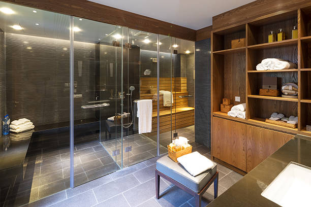 wnętrze nowoczesne saunę - sauna spa treatment health spa nobody zdjęcia i obrazy z banku zdjęć