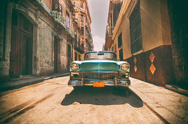 Vintage car parked in Havana street stock photo