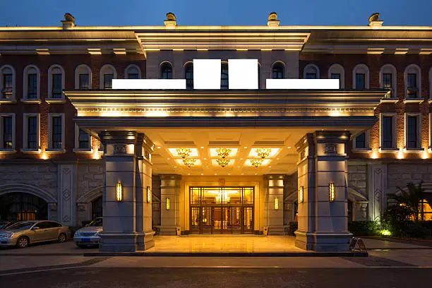 decoration and design of entrance of modern hotel