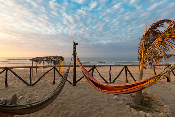 romantique et confortable hamac et coucher de soleil sur la plage de punta sal - hillock photos et images de collection