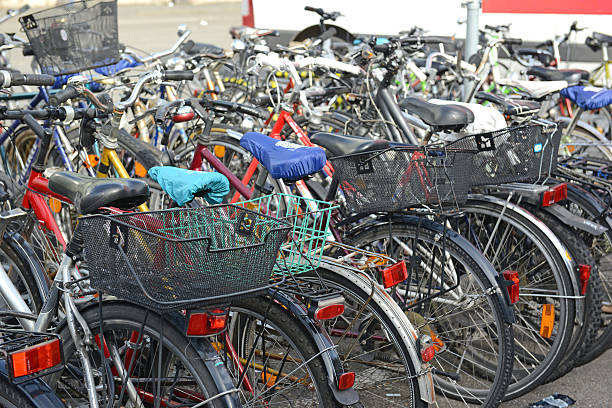 istock Tightly packed Bicycles parked in parking lot 503021070