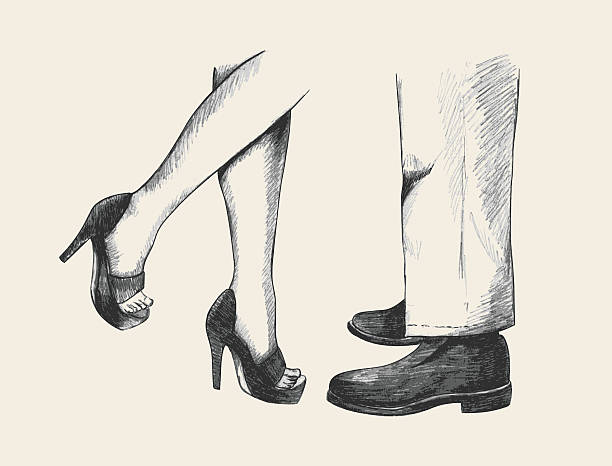 ilustrações, clipart, desenhos animados e ícones de casal beijando nas pernas - shoe high heels tall women