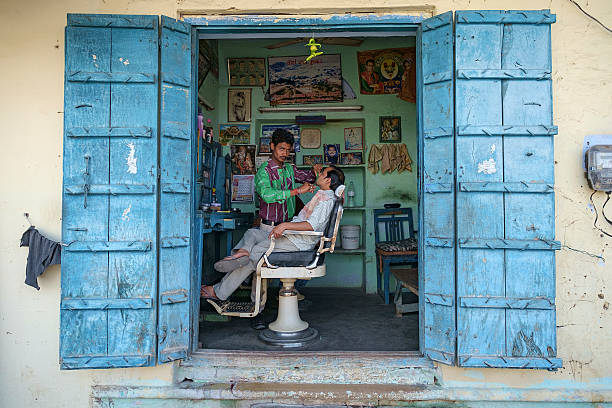 Pushkar Barber Shop. stock photo