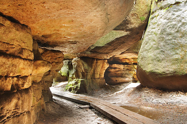 narrow path in Bledne Skaly Gory Stolowe Polska Poland stock photo