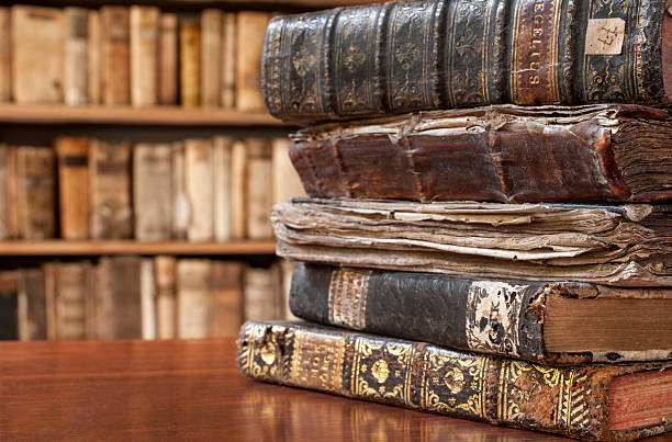 istock Vintage books stacked 503023957