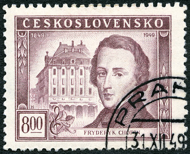 briefmarke tschechoslowakei 1949 zeigt frederic chopin (1810-1849) - fryderyk stock-fotos und bilder