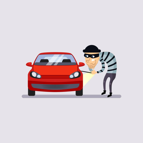 car insurance und diebstahl vektor-illustration - klaue stock-grafiken, -clipart, -cartoons und -symbole