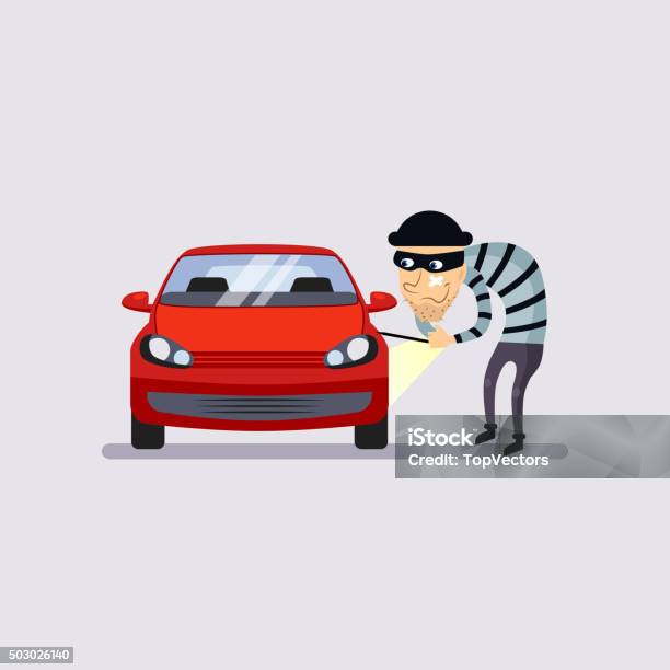 Car Insurance And Theft Vector Illustration Stock Illustration - Download Image Now - Stealing - Crime, Car, Thief
