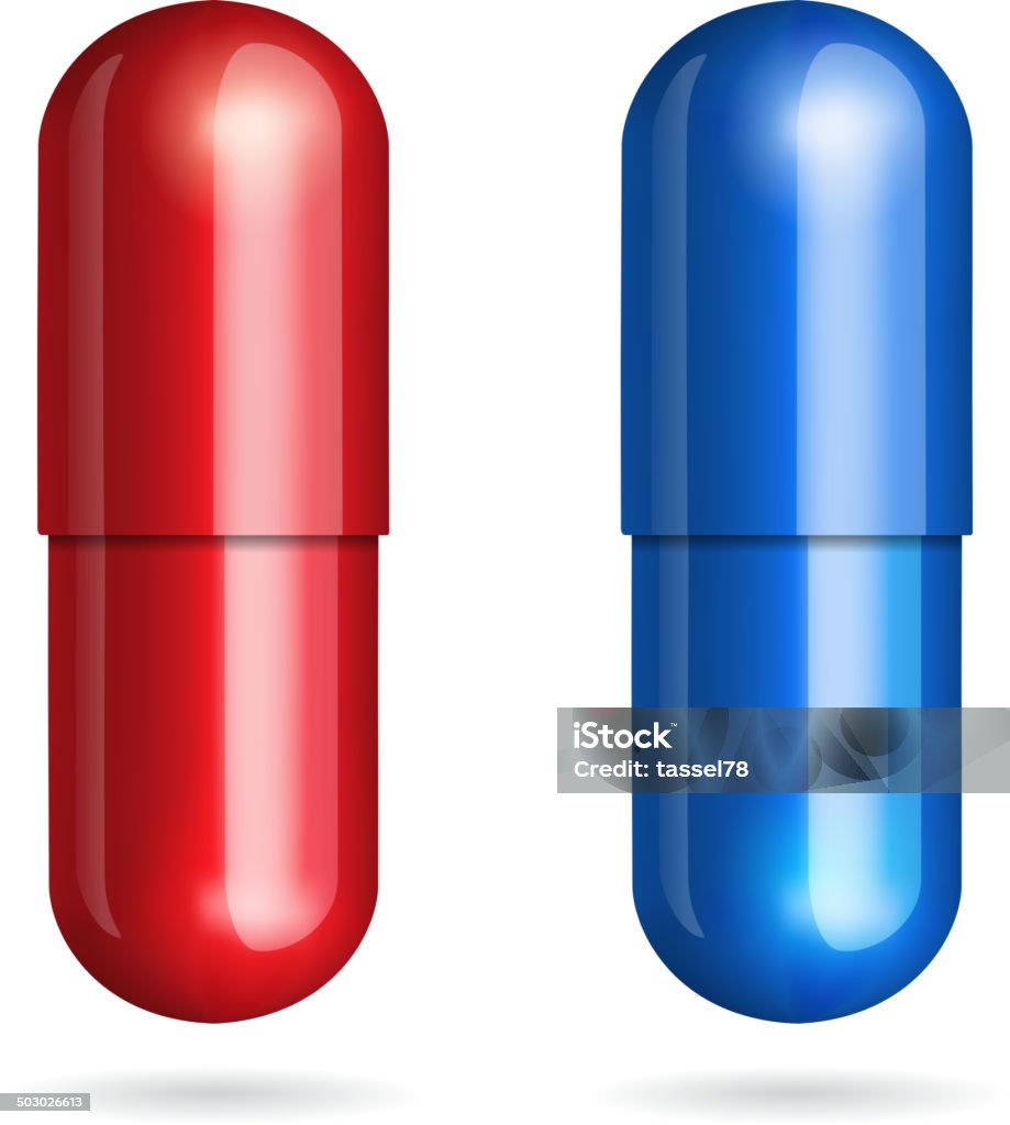 Azul y rojo pastillas - arte vectorial de Cápsula libre de derechos