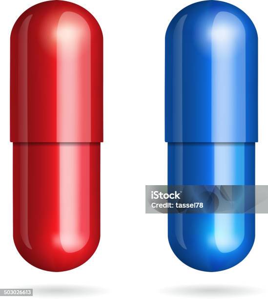 Ilustración de Azul Y Rojo Pastillas y más Vectores Libres de Derechos de Cápsula - Cápsula, Rojo, Azul