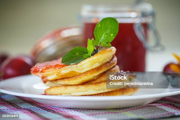 Pancakes With Plum Jam Stock Photo - Download Image Now - Baked Pastry Item, Berry Fruit, Breakfast