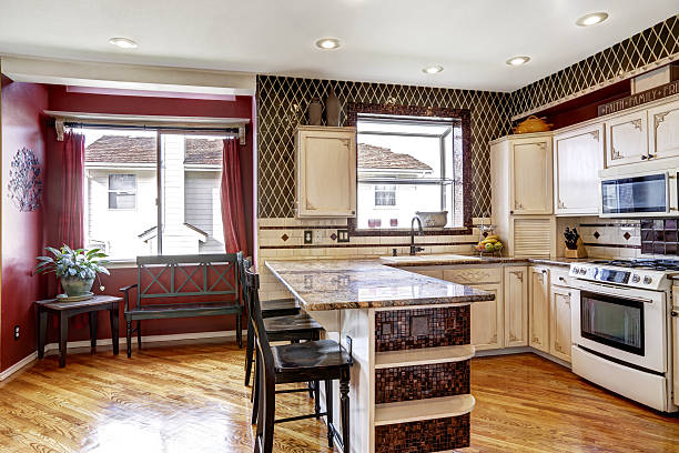 istock Kitchen room interior in contrast white and red colors 503027227