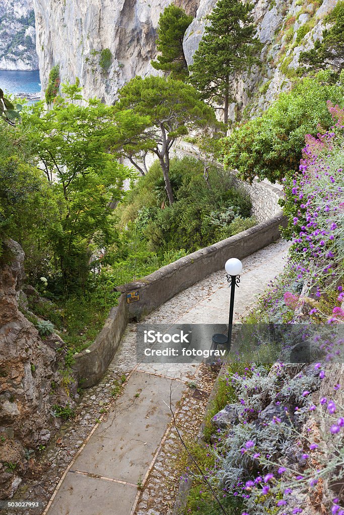 Capri, Via Krupp, Italy. Capri island, famous road Via Krupp on the mountains. Bathroom Stock Photo