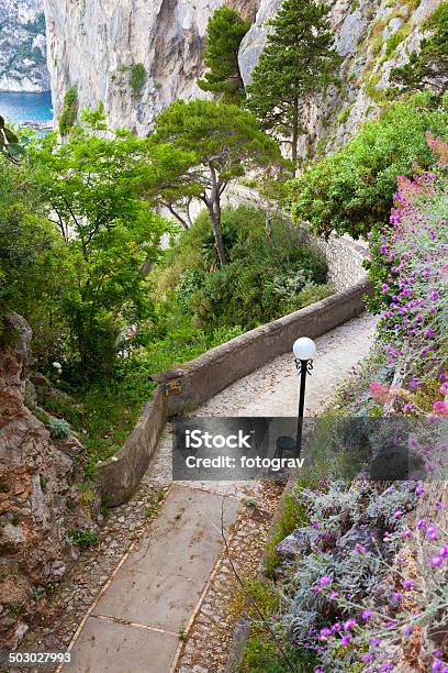 Capri Via Krupp Italy Stock Photo - Download Image Now - Bathroom, Bay of Water, Blue