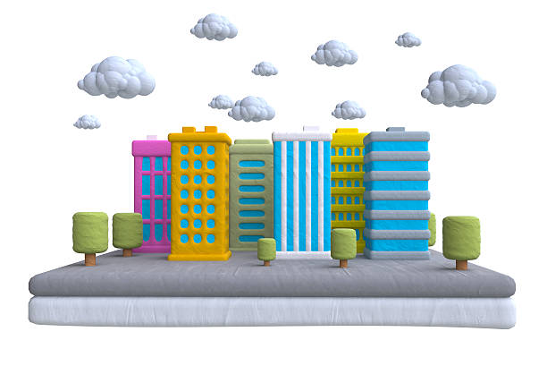 Cartoon building in plasticine or clay style. 3d illustration.