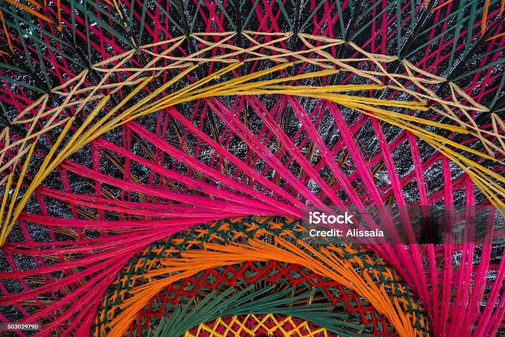 Texture of northern Thai umbrella Texture of colorful threads on northern Thai umbrella for abstarct background Multi Colored Stock Photo