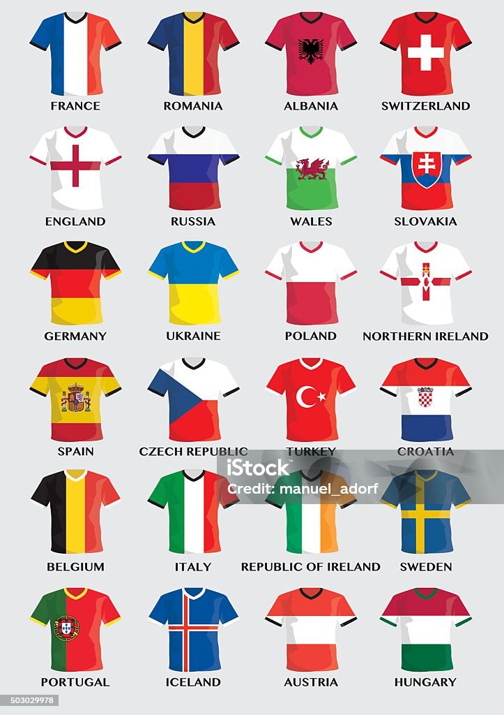 Équipe boutons avec drapeau de pays d'Europe de football - clipart vectoriel de Tenue de football libre de droits