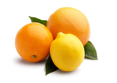 Grapefruit,orange and lemon on white background.