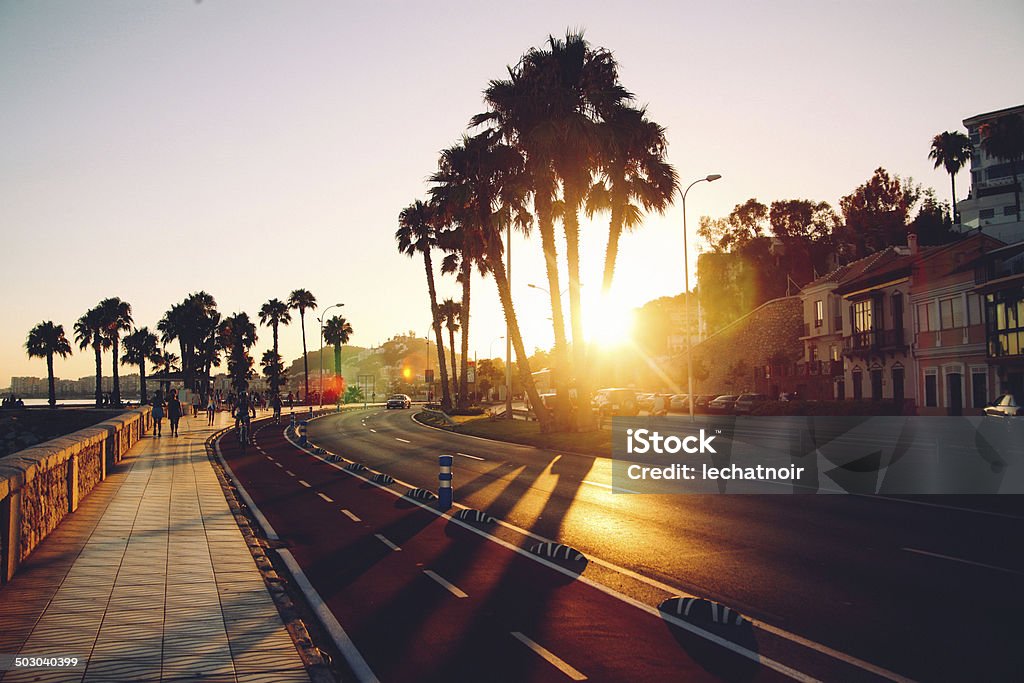 sunset beach drive road by the beach in Malaga, Spain Málaga Province Stock Photo