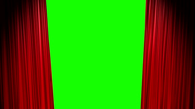 Red curtains open and close with green screen