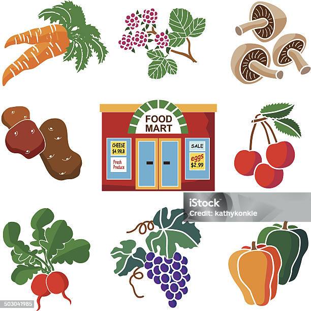 Produce Department At The Grocery Store Icon Set Stock Illustration - Download Image Now - Bunch, Carrot, Bell Pepper