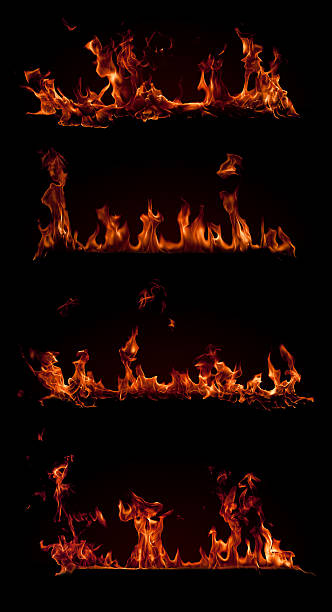 istock Set of burning fire flames isolated on black 503042239