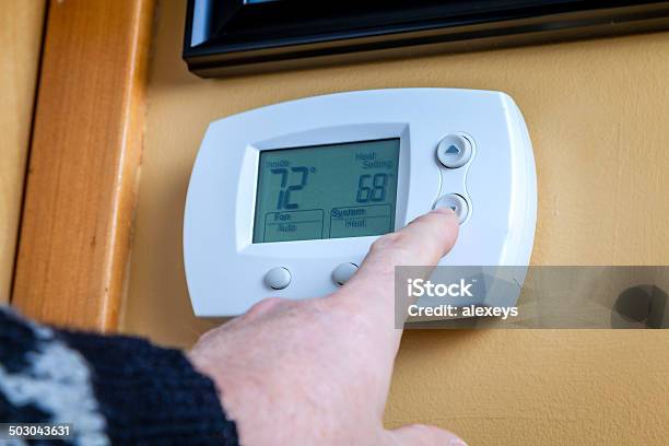 Energy Saving Stock Photo - Download Image Now - Thermostat, Home Interior, Wall - Building Feature