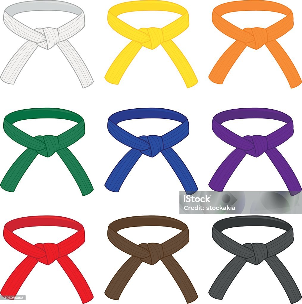 Martial arts belts Vector illustration collection of martial arts belts with different rank colors. Karate, Taekwondo, judo, jujitsu, kickboxing, or kung fu belts vector set Belt stock vector