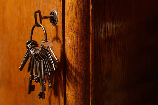 istock keys in the lock of a old door 503045154