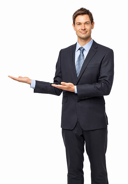 istock Handsome Businessman Presenting An Imaginary Product 503045469