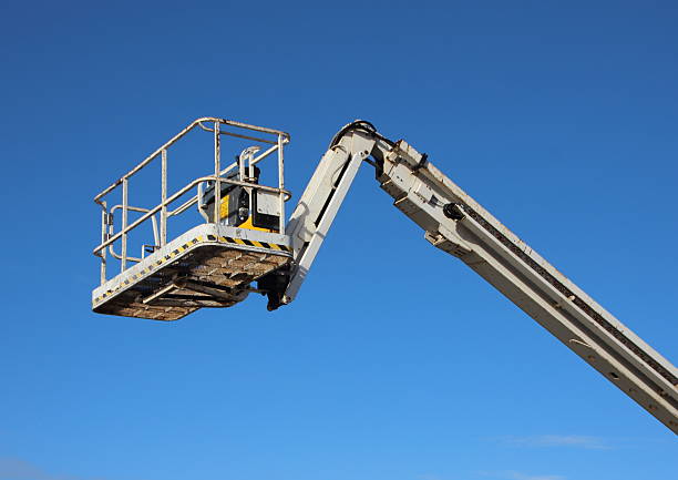 istock Mobile Crane Lift Basket Isolated on Blue Background 503046260
