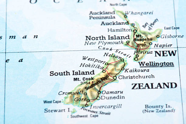 mapa da nova zelândia - cook strait imagens e fotografias de stock