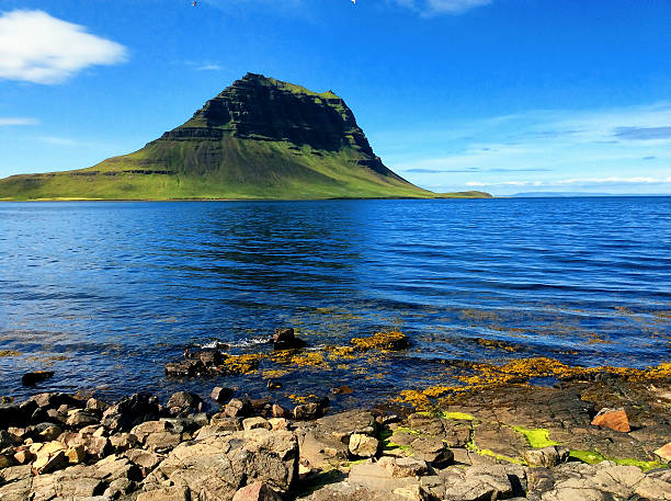Summer icelandic landscape of Kirkjufell mountain and sea 