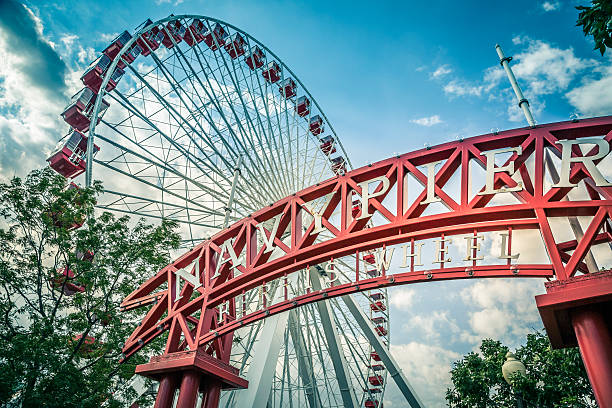 navy pier, chicago, illinois - ingooien-fotos stockfoto's en -beelden