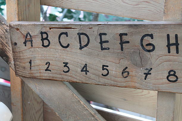 istock Partial Alphabet and numbers on wooden sign 503057390