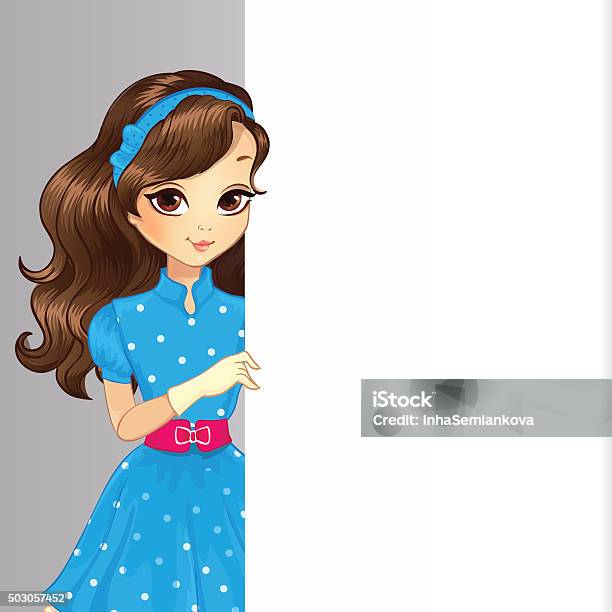 Cute Brunette Girl Hold Banner Stock Illustration - Download Image Now - Adult, Arts Culture and Entertainment, Banner - Sign