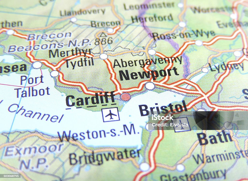 Newport Map of Newport, Bristol and Cardiff, England. Cardiff - Wales Stock Photo