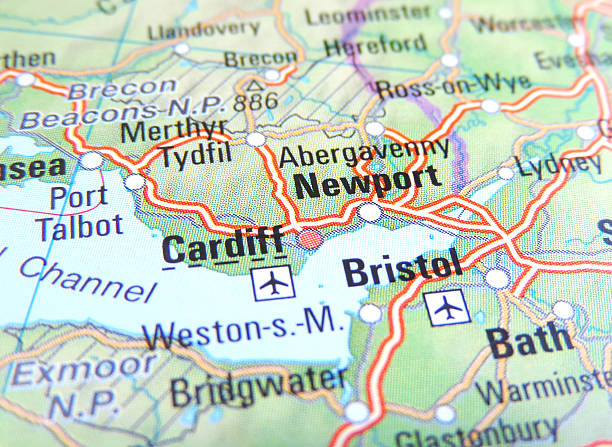Newport Map of Newport, Bristol and Cardiff, England. cardiff wales stock pictures, royalty-free photos & images